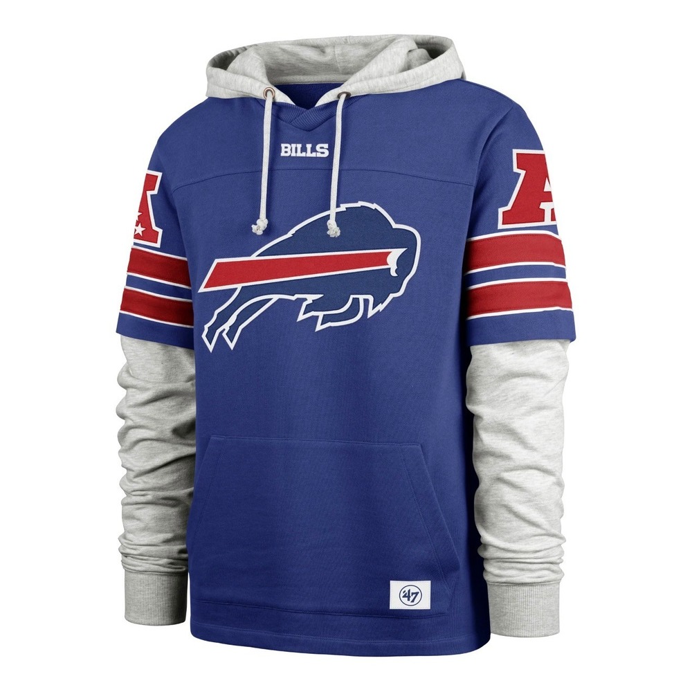 Buffalo Bills 47 Brand Gridiron Cornerback Lacer Hoodie Blue Grey Mens XL NEW